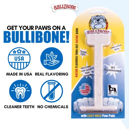 Bullibone Nylon Dog Chew Toy for Aggressive Chewers - Dental Hygiene Bone with Bacon Flavor, Durable Tough Chew Toys for Large Dogs, Indestructible Dog Bone - Single - size: Large - Single