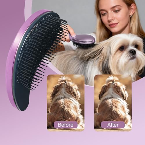Small Dog Brush- Grooming Tool for Teddy, Yorkies, Maltese, Shih Tzu, Chihuahua - Puppy Hair Brush (Electroplating Purple) - color: Electroplating Purple