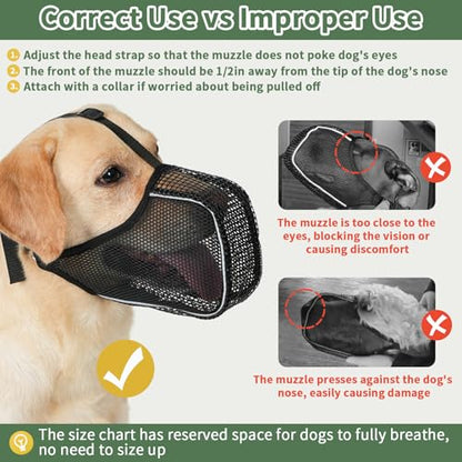 Mayerzon Dog Muzzle, Patented Mesh Muzzle with Panting Room for Large Medium Small Sized Dogs, Soft Mouth Guard to Prevent Biting Eating for Grooming Vet Visit Walking, Reflective and Full Covered - size: S [Snout Cir: 8.5-9.5"]
