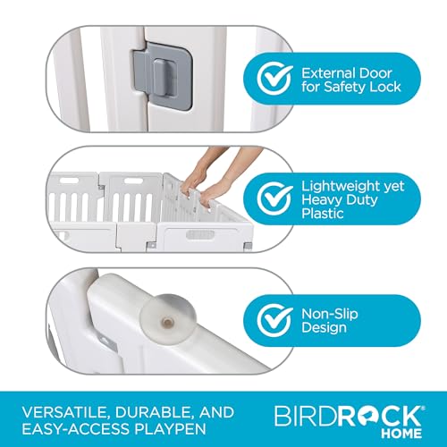 BIRDROCK HOME Pet Playpen with Door | 12 Panel | Strong Plastic | Puppy Safety Fence Pen Playpen | Non-Slip and Secure Dog Gate | White - color: White, style: 12 Panels