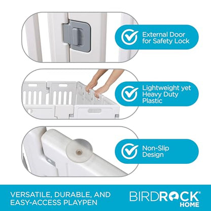 BIRDROCK HOME Pet Playpen with Door | 12 Panel | Strong Plastic | Puppy Safety Fence Pen Playpen | Non-Slip and Secure Dog Gate | White - color: White, style: 12 Panels