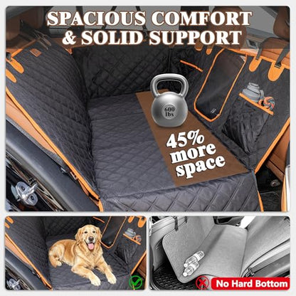 Dog Car Seat Cover for Back Seat – 900D Oxford Heavy Duty Hard Bottom Extender, Waterproof Dog Hammock with Mesh Window, Joint-Friendly Sponge Pad, Supports 600LBS – Fits Sedan/SUV - size: L-For Cars/ SUVs/ Small Truck