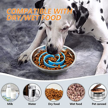 Slow Feeder Dog Bowls Insert, Animire Soft Silicone Slow Eating Dog Food Bowl for Small, Medium and Large Dogs, Compatible with Regular and Elevated Bowls - color: Blue, size: M