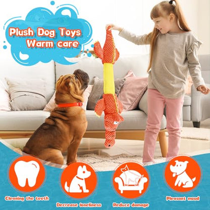 WOWBALA Interactive Tug of War Dog Toys for Small to Large Breeds-Squeaky Puppy Toys with Crinkle Paper, Stuffed Chew Dog Toys to Keep Them Busy, Training Reward Gift (Orange) - color: Orange
