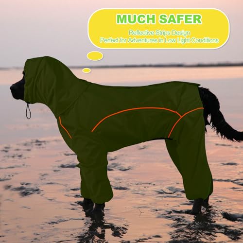 Dog Raincoat, Waterproof Dog Rain Jacket with Removable Hood，Adjustable 4 Legs Pet Poncho with Leash Hole，Reflective Stripe Hooded Snowproof Windproof Clothes for Small to 3X-Large Dogs, L - color: Green, size: L