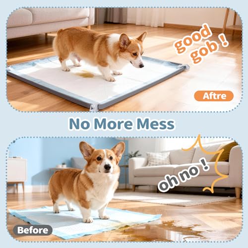 Pee Pad Holder for Dogs 24" x 24", Silicone Potty Tray with 4 Holder Clamps, High Edge No-Spill Dog Training Mat, Non-Slip Puppy Pad Tray Floor Protection for Indoor Use - Gray - size: 24"L x 24"W