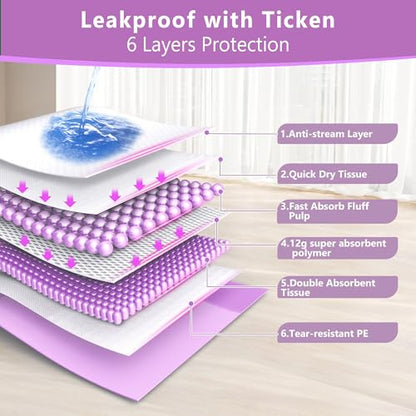 Gimars XL 6-Layer Ultra Absorbent 1200ml 48-Hour Leak-Proof Dog Pee Pads, Quick Dry Extra Large Puppy Pads for Puppy Training, Senior & Incontinent Dogs, Cats, Overnight Use, 30"x36", 50 Count - size: 30"x36" 50 Counts Purple