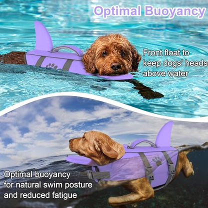 Dogcheer Shark Fin Dog Life Jacket, High Buoyancy Dog Life Vest with Chin Float for Swimming Boating, Adjustable Puppy Float Swim Vest for Small Medium Large Dogs -Taro Purple,XS