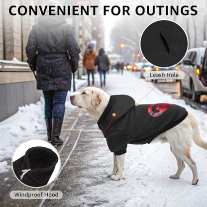 SCENEREAL Valentine Dog Hoodie Sweaters with Leash Hole, Warm & Soft Fleece Dog Sweater & Sweatshirt for Small Medium Large Dogs, Pets Clothes Cold Weather Costume, Heart Print L - color: Black (Heart Print), size: Large
