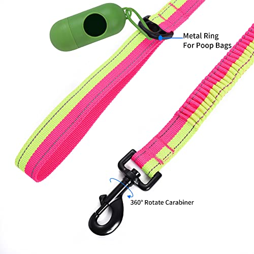 Mile High Life | Bungee Dog Leash | Gentle Pull Training Lead | Soft Comfort Texture | 3-5 Feet | for Dogs/Cats Under 20 lb (Lime/Pink) - color: 3-5 feet-Lime/Pink