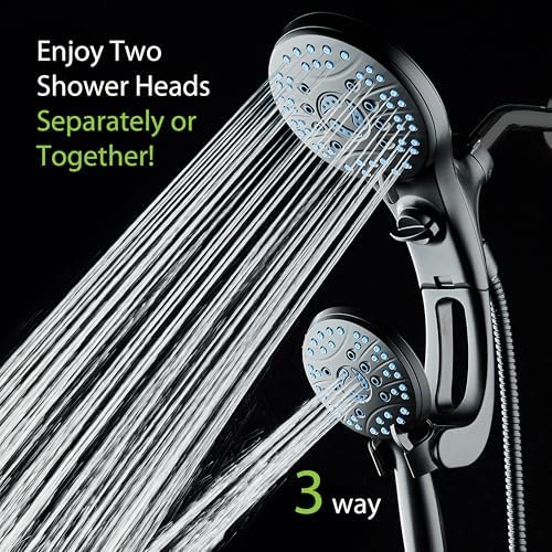 Hotel Spa AquaCare for California As-Seen-On-TV High Pressure Handheld Rain 50-mode 3-way Shower Head Combo with Adjustable Arm, Anti-clog Jets, Tub & Pet Power Wash, 6 ft. Hose, Matte Black - color: Matte Black, style: 1.8 Gallons Per Minute