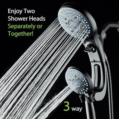 Hotel Spa AquaCare for California As-Seen-On-TV High Pressure Handheld Rain 50-mode 3-way Shower Head Combo with Adjustable Arm, Anti-clog Jets, Tub & Pet Power Wash, 6 ft. Hose, Matte Black - color: Matte Black, style: 1.8 Gallons Per Minute