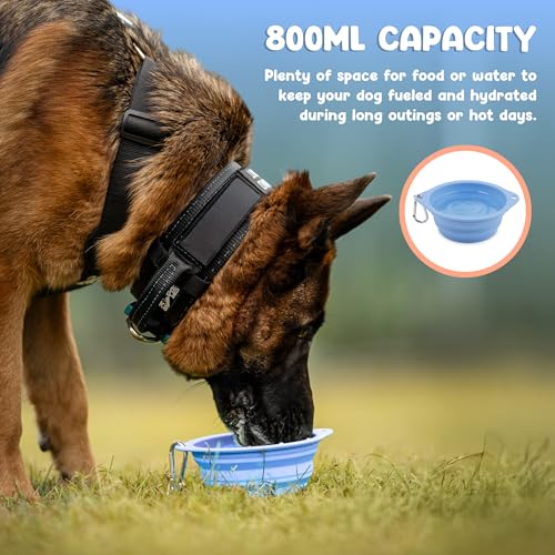 Collapsible Dog Bowl - 800ml/27 oz Portable Silicone Travel Water Bowl for Dogs with Carabiner | Foldable, Dishwasher Safe | Hiking, Camping Dog Essentials & Outdoor Pet Feeding - Blue - color: Blue