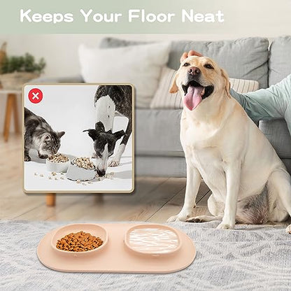 Dog Food Bowls Pet Bowls & Dog Water Bowls with No-Spill and Non-Skid, Feeder Bowls with Dog Bowl Mat for Small Medium Large Size Dogs Cats Puppy Pets, Dog Dishes (Khaki) - color: Khaki