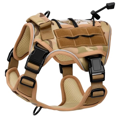 Heavy-Duty Tactical Dog Harness for Large Dogs, No Pull Adjustable Reflective Pet Vest with Molle System, K9 Military-Grade Control for Service Training, Outdoor & 10+ Breeds, Desert Camo, Small - color: Desert Camo, size: S: Neck: 14-18'', Chest: 20-24''