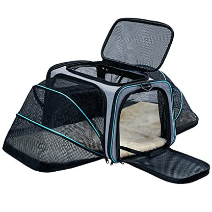 Cat Dog Carrier - Airline Approved Expandable Soft-Sided Pet Carrier with Removable Fleece Pad and Pockets, for Cats/Puppy and Small Animals Large(2 side expandable) - size: 29.8"L x 18.0"W x 11.0"H