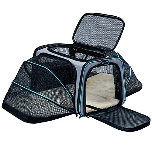 Cat Dog Carrier - Airline Approved Expandable Soft-Sided Pet Carrier with Removable Fleece Pad and Pockets, for Cats/Puppy and Small Animals Large(2 side expandable) - size: 29.8"L x 18.0"W x 11.0"H