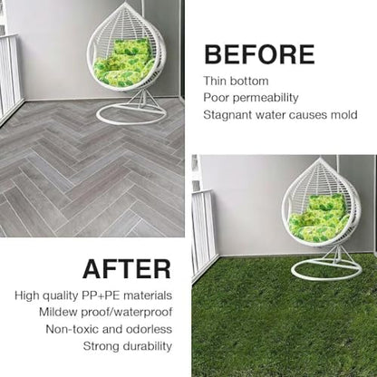 XLX TURF Interlocking Fake Grass Tiles 12 X 12 Inch, Self-draining Artificial Grass Squares for Patio, Balcony, U Shape Buckle System, 6 Pack - color: U Shape Lock Tile-green, size: 12"x12"/6 Piece
