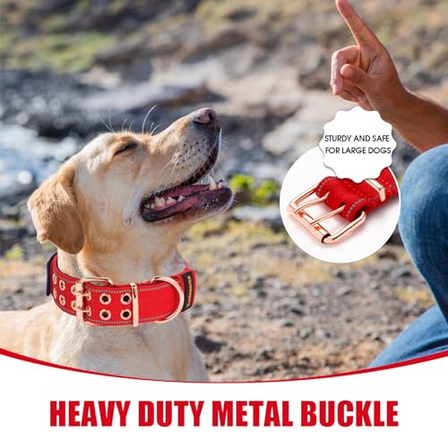 Heavy Duty Tactical Dog Collar with Neoprene Padded and Metal Buckle, Reflective Nylon for Medium to Large Dogs(Red, Large) - color: Red, size: Large (Pack of 1)