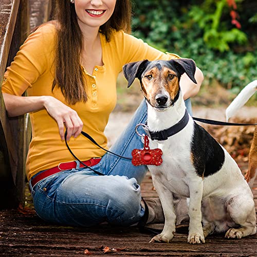 SAVORI Dog Poop Bag Holder Bling Crystal Dog Waste Bags Dispenser for Pet Dog Doggy with Carabiner Clip Includes 1 Roll 15 Bags (Red) - color: Red