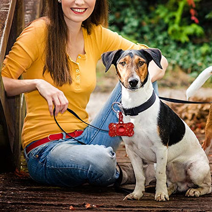 SAVORI Dog Poop Bag Holder Bling Crystal Dog Waste Bags Dispenser for Pet Dog Doggy with Carabiner Clip Includes 1 Roll 15 Bags (Red) - color: Red