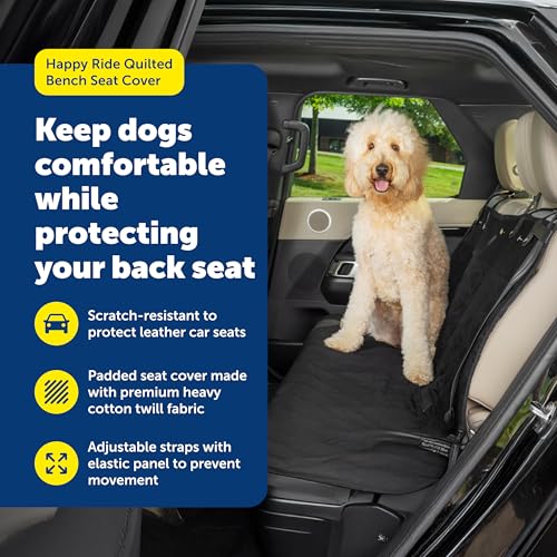 PetSafe Happy Ride Quilted Bench Seat Cover Waterproof and Durable Machine Washable Fits Most Cars, Trucks and SUVs Backseat Protection for Pet Paws, Scratches and Dog Hair - color: Black, size: Standard, style: Bench