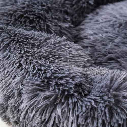 Cat Bed Plush Donut Dog Bed Fluffy Calming Pet Bed Dog Round Bed Cat Round Bed Warm Kitten Nest Rabbit Cave Kitten Bed Ideal for Small 3KG Pet - color: Dark Gray, size: 35CM