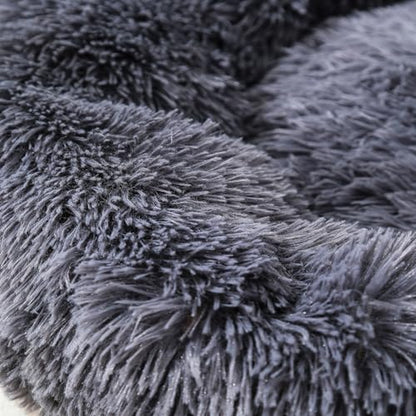 Cat Bed Plush Donut Dog Bed Fluffy Calming Pet Bed Dog Round Bed Cat Round Bed Warm Kitten Nest Rabbit Cave Kitten Bed Ideal for Small 3KG Pet - color: Dark Gray, size: 35CM