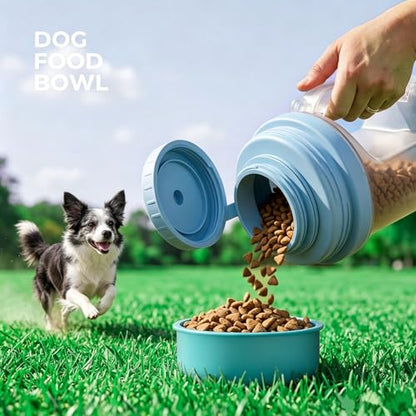 Dog Water Bottle 33.5 Oz with Food Container & 2 Detachable Bowls, BPA-Free - Portable Travel Water Bowl with Shoulder Strap, Leak-Proof Pet Dispenser for Dogs Walking, Hiking, Beach