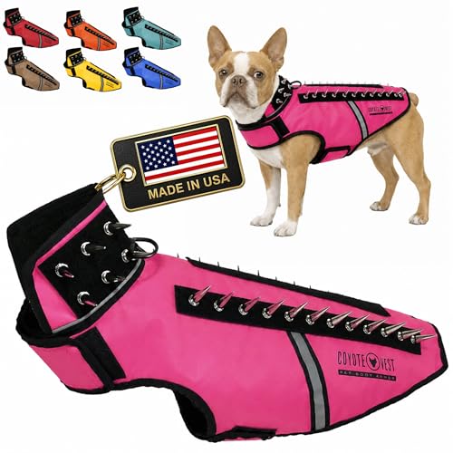 CoyoteVest SpikeVest Dog Harness | Stab-Resistant Protective Vest | Coyote Vest for Dogs | Defends Against Coyotes, Dogs, Birds of Prey | Reflective Safety, Made in USA (M-Neon Pink) - color: Neon Pink, size: Medium
