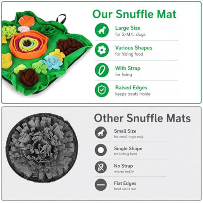 Vextronic Snuffle Mat for Dogs, Large Breed Slow Feeder Interactive Toy | 25x25-inch washable mat. Sparks natural foraging. Eases anxiety. Slows gulping, cuts bloat risk. Fits small to large pets. - color: Green