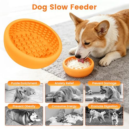 Dog Slow Feeder Licking Bowl,Freezeable Anxiety Relief Treat Dispenser, Non-Slip Anti-chocking Pet Dish,Entertainment Interactive Puzzle Toy for Mediuml Large Breed, BPA Free Silicone Dishwasher Safe - color: yellow, size: L