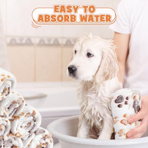Tegeme 12 Pcs Pet Blankets 30 x 20 Inch Soft Fluffy Fleece Dog Cat Warm Paw Print Pattern Blankets Flannel Throw for Pets Dog Puppy Cat(White) - color: White, size: 30 x 20 Inch