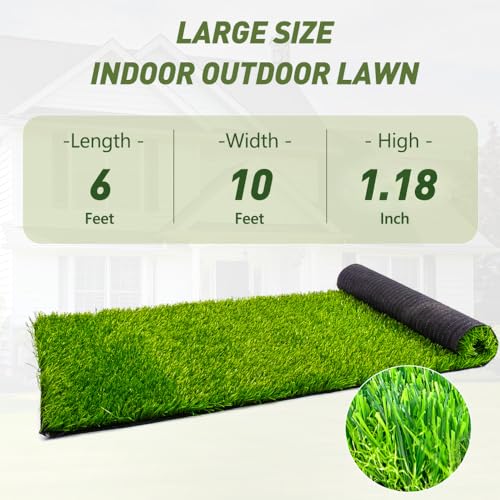 Artificial Turf Grass Outdoor, 6FTx10FT Realistic Fake Grass Rug, Premium Pet Pad & Synthetic Lawn Mat for Garden, Landscape, Patio, Balcony, 60 Sq Ft, Elegant & Durable (6 * 10 FT) - size: 6' x 10' (Rectangular)