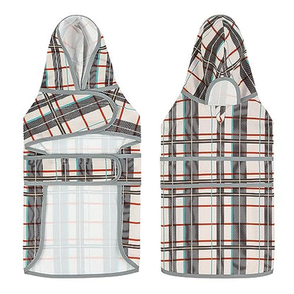 Dog Raincoat for Medium Dogs Waterproof Jacket Hooded Rain Coats with Reflective Strips Leash Hole & Poncho Adjustable Fit (Plaid,M) - color: Khaki Plaid, size: Medium
