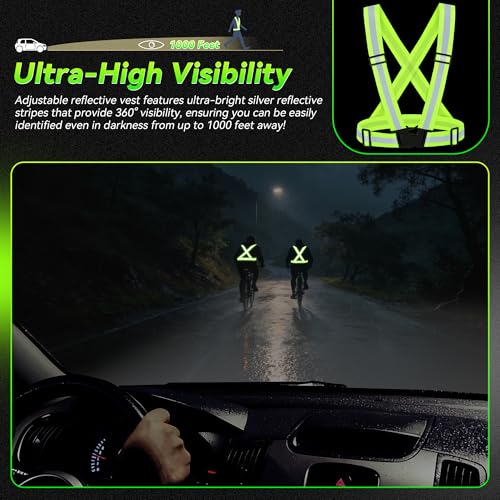 Reflective Vest Running Gear,High Visibility Adjustable Safety Vest for Outdoor Motorcycle,Dog Walking,Night Running,Hiking - color: Green X3