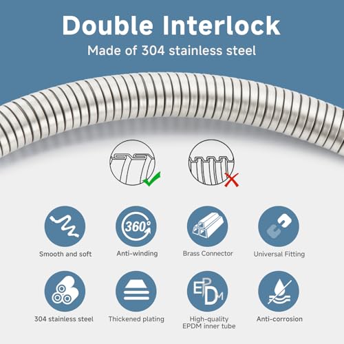 Brushed Nickel Shower Hose Extra Long 304 Stainless Steel Handheld Showerhead Hoses, Anti Winding Interface,With Brass Insert Nut Flexible Rv Shower Hoses Replacement High Pressure Bidet Hose Short - color: Brushed Nickel, size: 48 Inches
