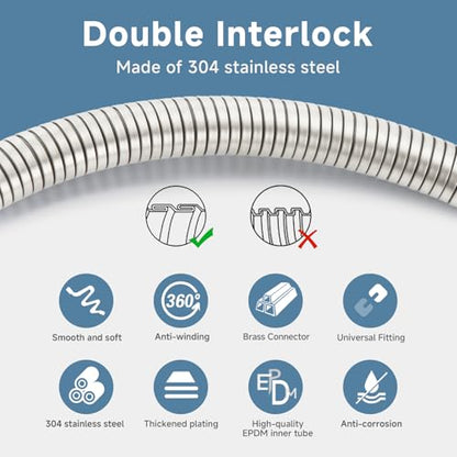 Brushed Nickel Shower Hose Extra Long 304 Stainless Steel Handheld Showerhead Hose, Anti Winding Interface, With Brass Insert And Nut - durable Rv Shower Hoses Replacement(Brushed Nickel, 59 Inches) - color: Brushed Nickel, size: 59 Inches