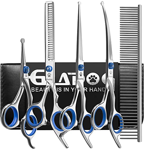 Dog Grooming Scissors Kit with Safety Round Tips, GLADOG Professional 6 in 1 Grooming Scissors for Dogs, Sharp and Heavy-duty Dog Grooming Shears for Dogs Cats Pets - style: Classic