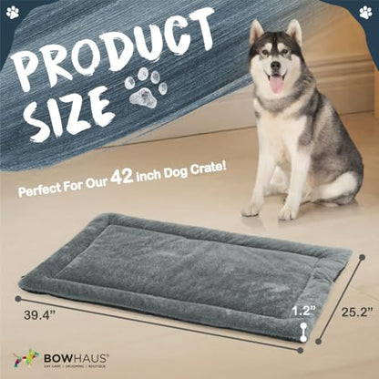 BOWHAUS 39.4" x 25.2” Machine-Washable Fluffy Dog Bed for 42" Kennel, Soft Crate Mat with Non-Slip Bottom, Cozy Pet Pad for Sleeping, Medium, Large Dog Kennel Flat Bed - size: 39.4" x 25.2" x 1.2"