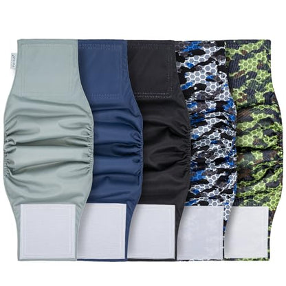 Pet Soft Dog Diapers Male, 5 Pack Male Dog Belly Bands, High Absorbing Washable Males Dog Wraps for Doggie Puppy(Camo, M) - size: M