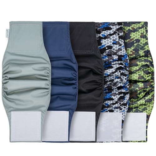 Pet Soft Dog Diapers Male, 5 Pack Male Dog Belly Bands, High Absorbing Washable Males Dog Wraps for Doggie Puppy(Camo, M) - size: M
