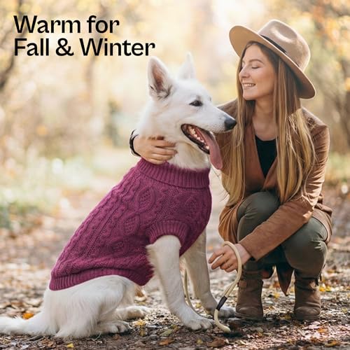 Parisian Pet Dog Sweaters - Pull Over, Turtle Neck Dog Sweater - Cable Knit Raspberry Thick Pet Sweater - Fall, Winter Pet Clothes - Flexible Arm Holes Sweater - XS
