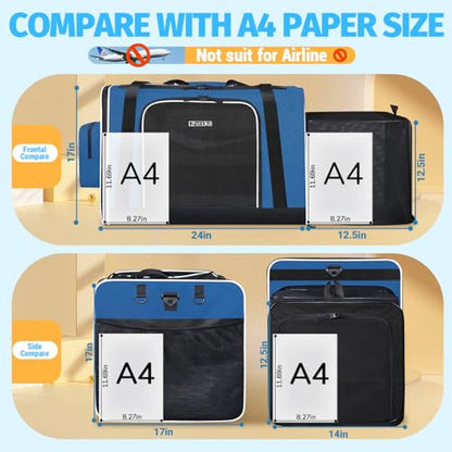 Petskd Side Expandable Extra Large Cat Carrier with Litter Box Area, 24"x17"x17" Soft-Sided Pet Carrier for 2 Cats Under 55 lbs with Zipper Locks for Car Travel(Prussian Blue) - color: Prussian Blue