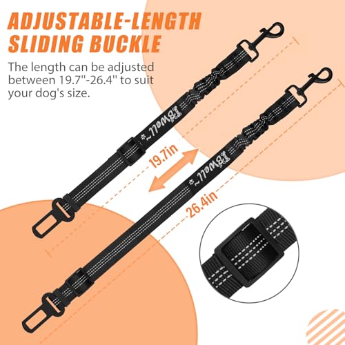IBWell Dog Seat Belt,3 Piece Set Retractable Dog Car Harness Adjustable Dog Seat Belt for Vehicle Nylon Pet Safety Seat Belts Heavy Duty & Elastic (Black) - color: Black