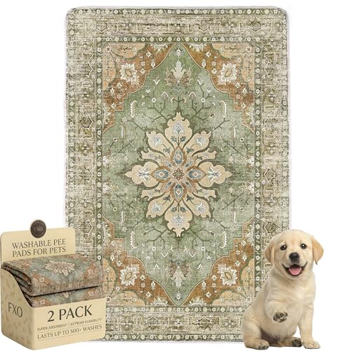 Washable Pee Pads for Dogs,Great Urine Absorbent Reusable Puppy Training Pads,Waterproof,Leak-Proof & Non-Slip Potty Pads for Whelping,Crate,Playpen,Bed.(Green Floral,24"x36") - color: Green Floral, size: 24"x36" (Pack of 2)