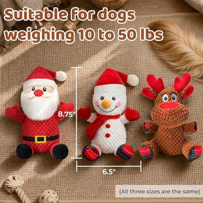 Dog Toys Set - 3 Pack Durable Squeaky Dog Toys for Small & Medium Dogs, Soft Plush Santa, Reindeer & Snowman Gift for Dogs - color: Christmas Set