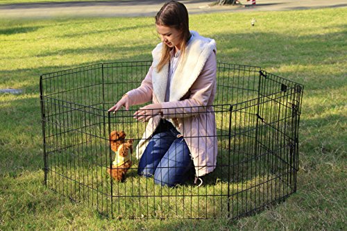 PEEKABOO Dog Pen Pet Playpen Dog Fence Indoor Foldable Metal Wire Exercise Puppy Play Yard Pet Enclosure Outdoor 8 Panels 24 Inch (Only Black playpen) - style: Only playpen