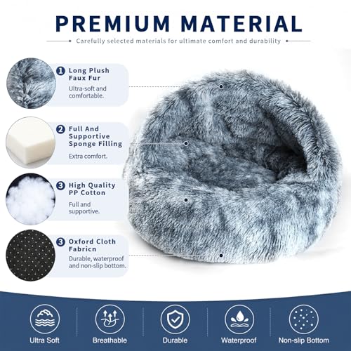 Cat Cave Bed for Indoor Cats, Covered Cat Bed House, Semi-Enclosed Pet Bed with Non-Slip Bottom, Cozy Calming Cat Hideaway, Machine Washable Cat Bed for Kittens and Small Dogs, 16 Inch (16") - size: 16"