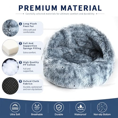 Cat Cave Bed for Indoor Cats, Covered Cat Bed House, Semi-Enclosed Pet Bed with Non-Slip Bottom, Cozy Calming Cat Hideaway, Machine Washable Cat Bed for Kittens and Small Dogs, 16 Inch (16") - size: 16"